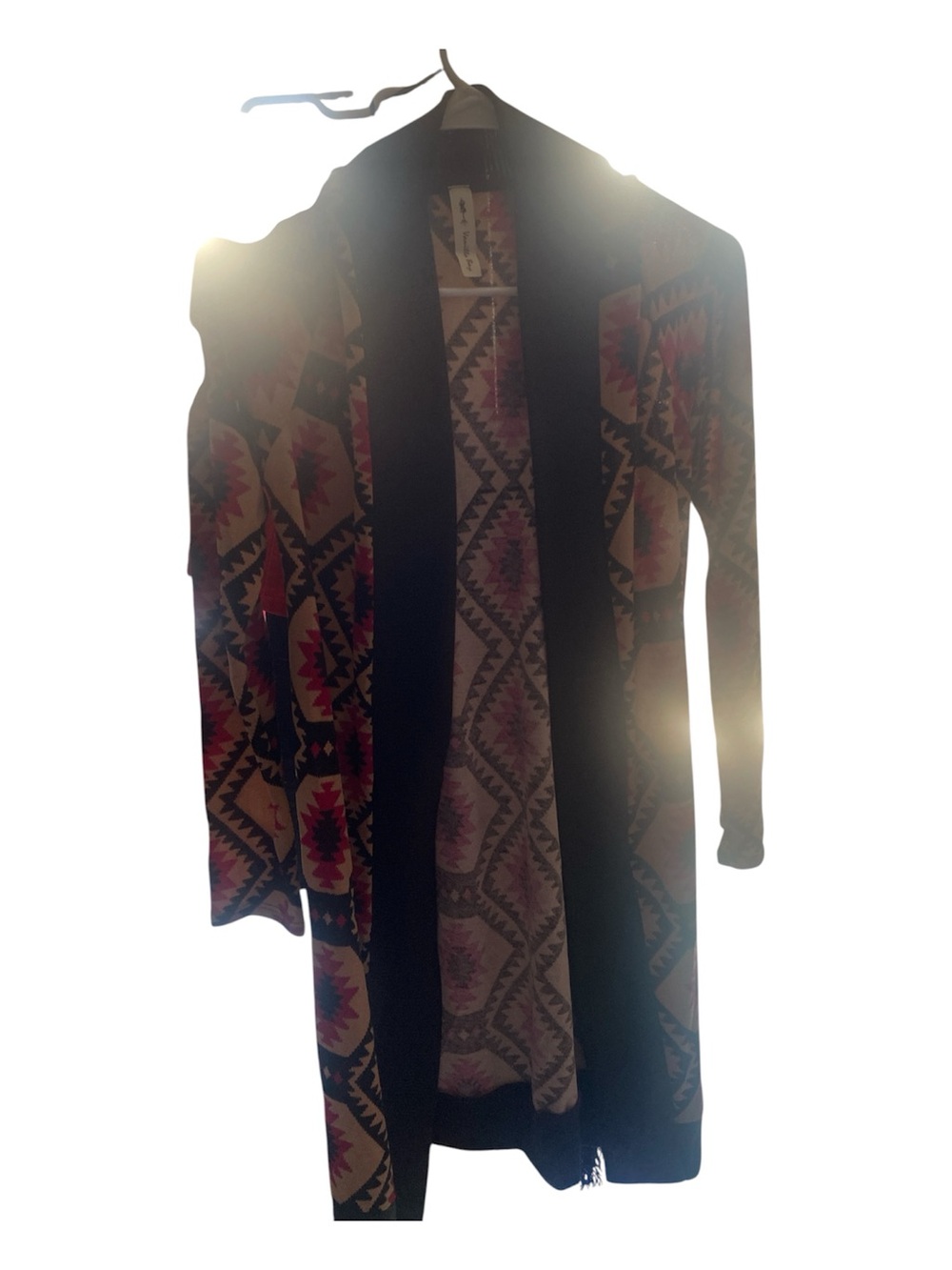Tribal Print Open Front Cardigan - Black, Cream & Red
